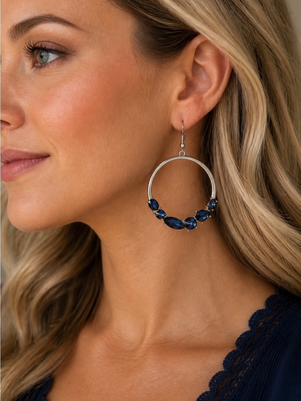 ✨ Luminescence Blue Rhinestone Hoop Earrings ✨